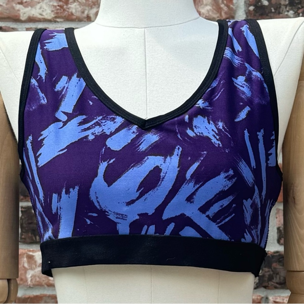 Brush stroke-print blue and black sports bra / L / Excellent condition
